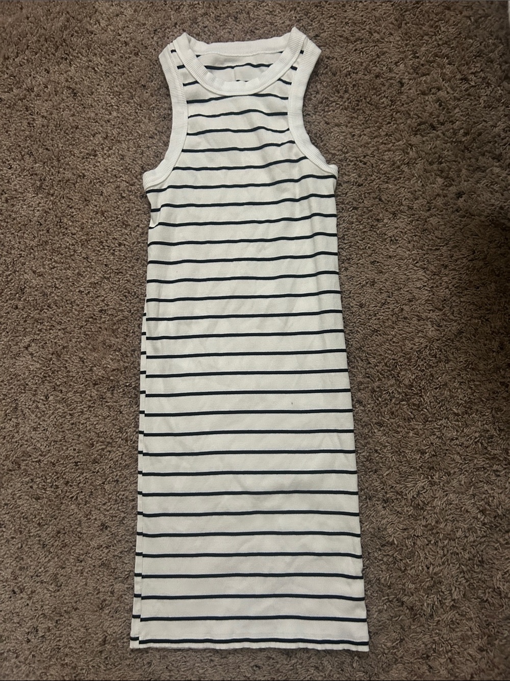 Amazon White and Black Striped Ribbed Tank Dress